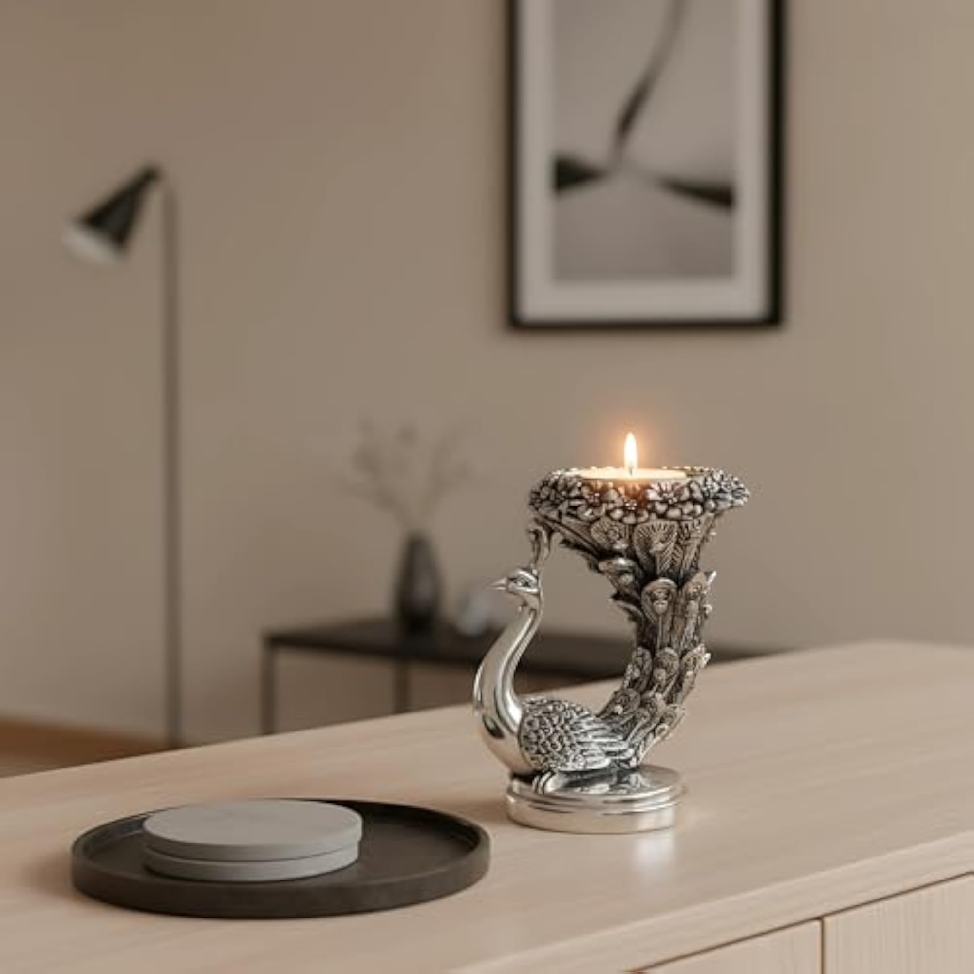 Pack of 2 Silver Plated Peacock Idol Candle Holders