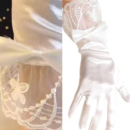 Lace Gloves Wedding Dancing Gloves Proms Party Supply Full Finger Stretchy Gloves for Concert Operas White Satin lace Full Finger Gloves2