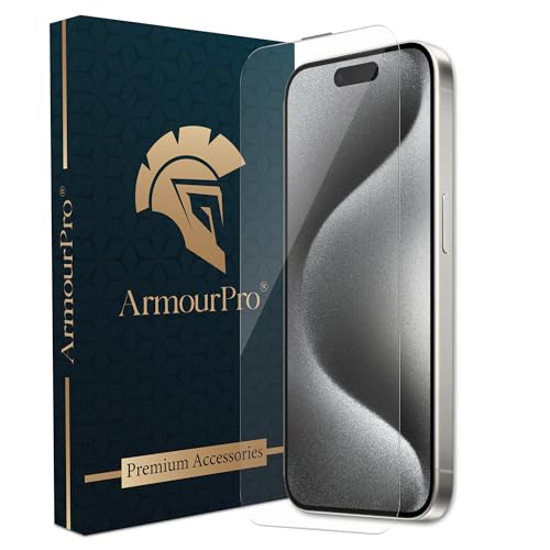 Image of ArmourPro Military-Grade Gorilla Borderless Tempered Glass for iPhone 15 Pro (6.1 Inches) with Installation Kit | Anti Dust Mesh Filter, 9H Hardness Shatterproof, Full Screen Coverage
