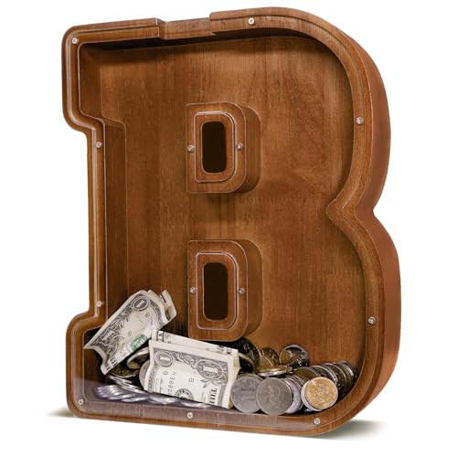 Image of JOOMLAFLY Wooden Letter Piggy Bank for Kids Larger Letter Piggy Bank for Boys and Girls Personalized Piggy Bank Initial Coin Bank Wood Kids Money Bank for Birthday and Festival