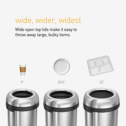 Image of simplehuman 60 Liter / 16 Gallon Bullet Open Top Trash Can, Commercial Grade Heavy Gauge, Brushed Stainless Steel