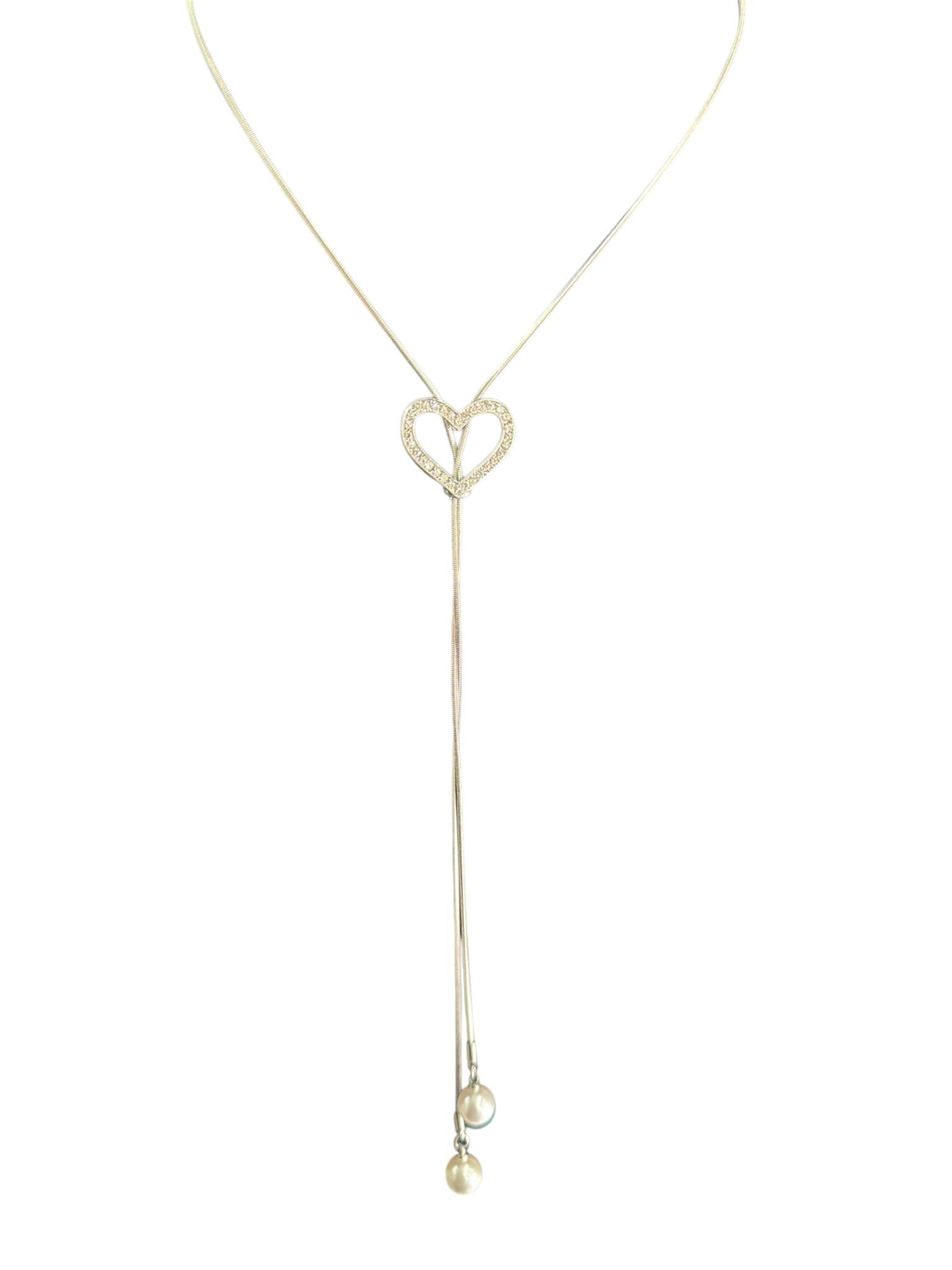 Generico Collana sale e scende in acciaio con cuore zirconato regalo donna per ogni evento e perle finali