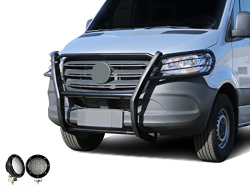 Image of Black Horse Grille brush Bumper Guard Modular Bk Come W / Pair of 5.3 inchLED Light Compatible with 19-26-benz Sprinter 1500 /2500 /3500 /3500XD|19-26 Freightliner Sprinter 1500 /2500 /3500 /3500XD-17D503MA-PLFB