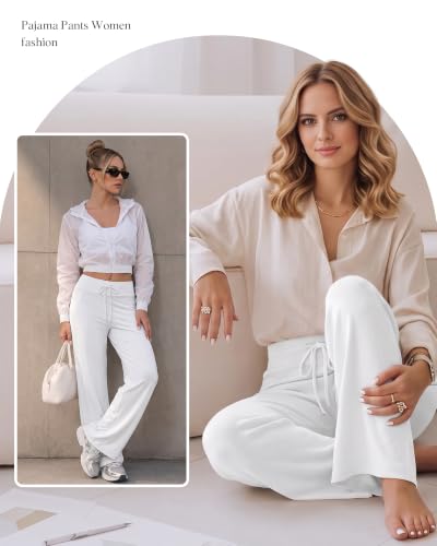 Image of ZOOSIXX Wide Leg Pants for Women, Flowy Palazzo Yoga Pants Lounge Comfy Casual Drawstring Maternity Trousers 22 inch / 30 inch