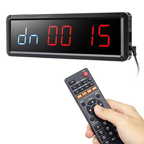 PELLOR Temporizador de Gimnasio Gym Timer, Temporizador Intervalos Fitness, Temporizador Intervalo LED Programable con Control Remoto, Cronómetro, Brillo y Volumen Ajustable para Casa, Tabata,EMOM,MMA