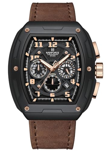 NAVIFORCE Relojes cuadrados para hombre, de piel, cronógrafo, a la moda, reloj de...