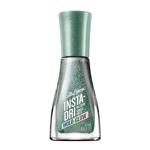 Sally Hansen Insta-Dri Holo-Glow Nail Polish | Quick Dry Long Lasting Streak-Free Shine | Semi-Opaque Shimmery | 104 All That Shimmers | Holographic Green Nail Color