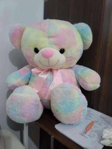 Image of Cute Rainbow Colored Huggable Teddy Bear 30 cm Soft Toy | Plush Stuffed Animal for Kids, Boys & Girls | Valentine Gift | Birthday Gift for Baby & Toddler | Soft & Washable