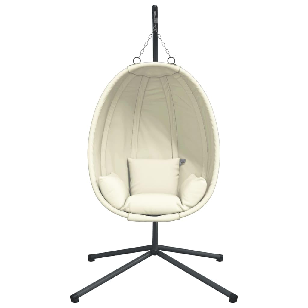 Silla colgante con diseño de huevo con soporte, tela beige y acero, silla colgante para salón, balcón, columpio exterior o interior, sillón para adultos