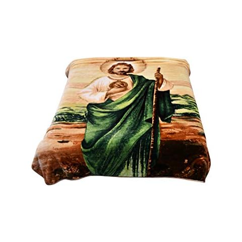 St Jude Blanket Full Queen Size San Judas Gifts - No Lints Warm Plush, 5.3 Lbs Heavy Thick Saint Jude tadeo, Fuzzy Fleece Throw - Korean Mink Mexican Cobijas San Marcos Adults Blankets 75" X 90" Cover