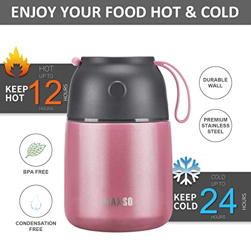 Image of Insulated Food Jar for Hot & Cold Food for Kids Adult,17 oz Soup Thermo Hot Food Containers for Lunch, Triple Layer Insulation Stainless Steel Food Jar with Spoon (Pink)
