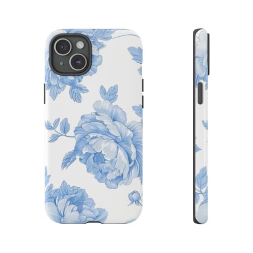 Coque pivoine bleu clair pour iPhone 15 Plus protection fleurie été