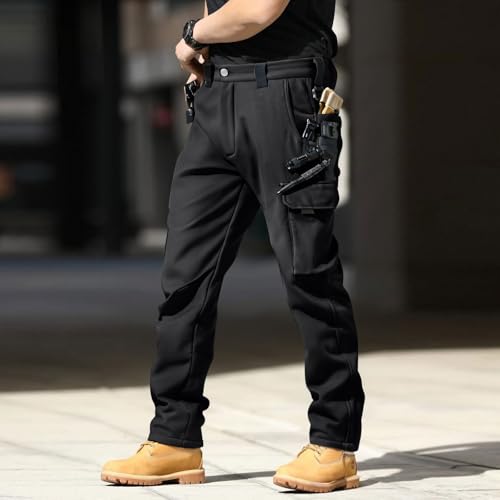 Tactical Pants for Men Fleece Waterproof Ripstop Camo Cargo Pants Elastic Waist Outdoor Thermal Hiking Work Trousers2