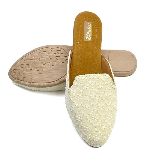 Chandrakala Chikankari Mojaris for Women Flats Punjabi Jutti (WF144-P)4