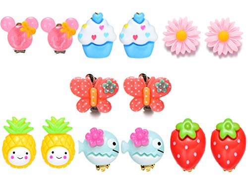 Clip On Earrings Colorful Cute Pretend Princess Play Earrings for Party Favor Prom Gift Set,Pack of 7 Pairs