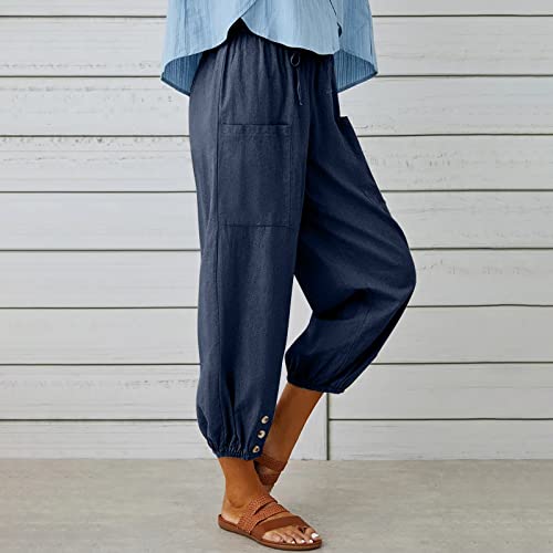 Women's Casual Lantern Tapered Harem Pants Loose Fit Style Flax Ankle Trousers Summer Baggy Slacks with Pocket3