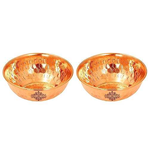 Indian Art Villa Copper Bowl Katori With Hammered Design Serveware & Dinnerware Home Restaurant, Volume- 10 Oz, Set of 2