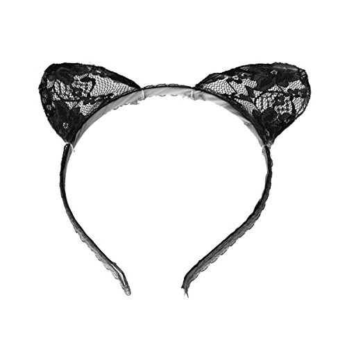 eKingstore Cosplay Lace Cat Ears Hairband Fancy Dress Costume Kawaii Headband (Black)