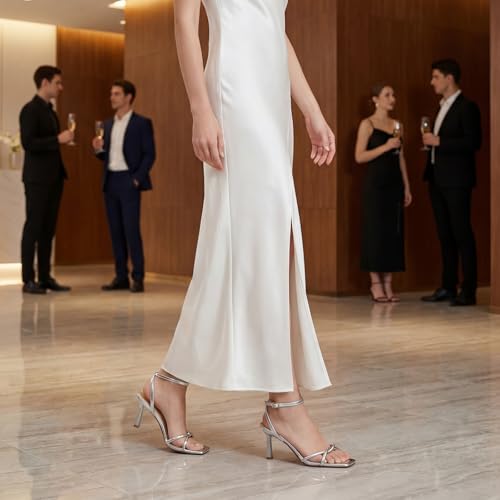 Image of Womens Sandals Strappy Kitten Heels for Women Square Open Toe Strappy Heels Comfortable Heels for Party, Wedding and Daily Wearing,