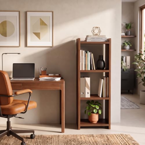 Image of Book Shelf for Home Library with Assembly | Laminated Engineered Wood Storage Rack for Living Room, Office, Kitchen, Bedroom (Walnut, 3 Layer)