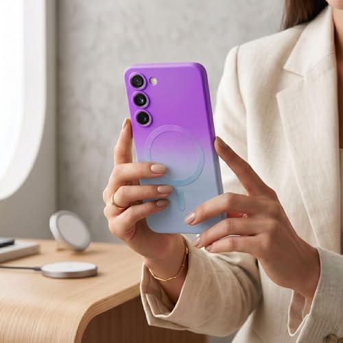 Image of amazon basics Gradient Mag-Safe Case for Samsung Galaxy S23 5G | Soft Silicone Shockproof Cover with Camera Protection | Slim Lightweight Design | Smooth Touch & Durable - Purple & Gray
