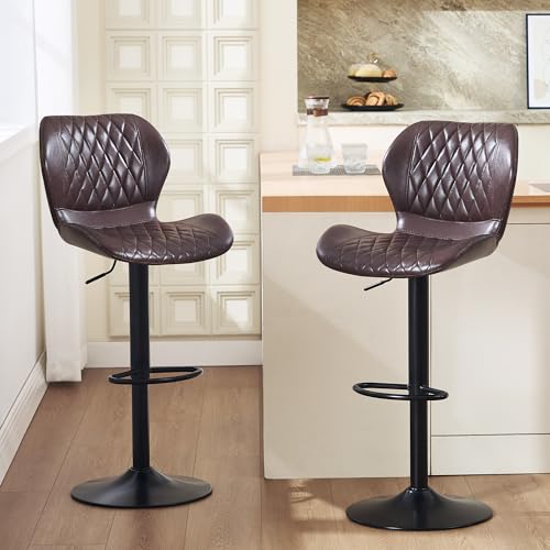 Image of Bar Stools Set of 2, Modern Swivel Counter Height Barstools for Kitchen Island Chairs, Adjustable Faux Leather Bar Stools with Back for Kitchen Counter Bar, Coffee