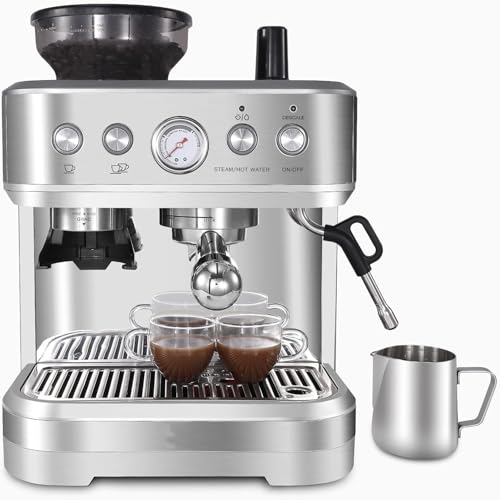 AffinityFurn Espresso Machine With Grinder and Milk Frother, 15 Bar Italian Style Pump, 2.3L Water Tank, Bean to Cup, Stainless Steel, for Latte Cappuccino (All-In-One Automatic Coffee Maker)