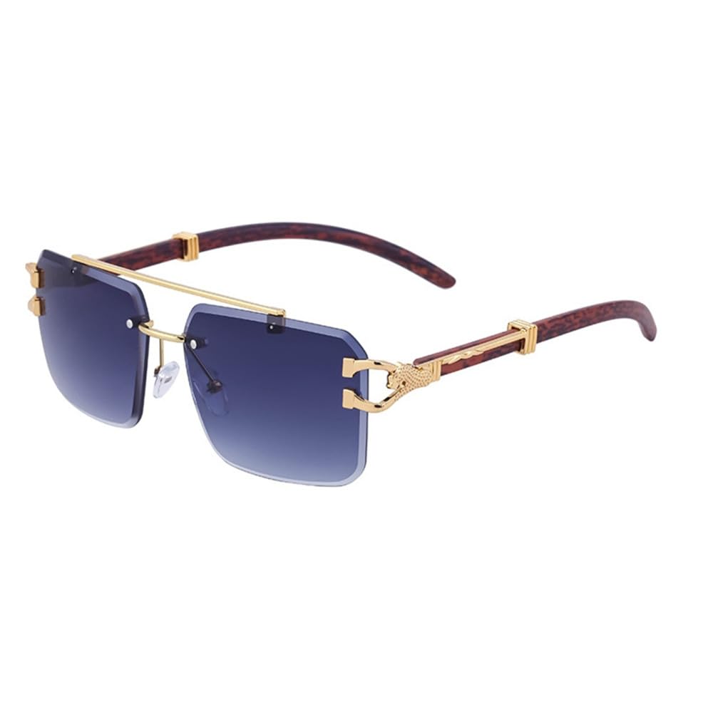 Holzsonnenbrille für Herren, quadratisch, randlos, Damen-Sonnenbrille, Holzmaserung, Vintage-Mode, Brille, Luxus-Retro