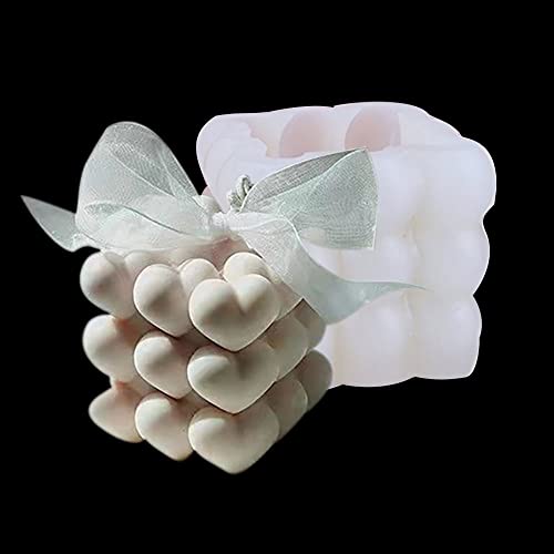 Ginkago 3D Bubble Candle Mold Cube Overlapping Heart Silicone Molds for Candles Soap Chocolate DIY Making Valentine Gift