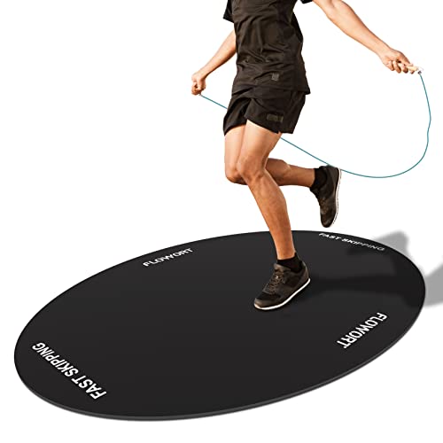 Cheete Jump Rope Mat,Large Rubber Exercise Indoor Outdoor,Shock Absorbing Mat Non-Slip Oval Design for Floor & Rope Protection, Workout Mats for Home Gym Flooring(Black)