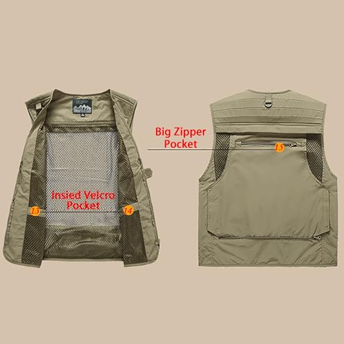Saukiee Mens Vest Lightweight Vest Men Fishing Travel Work Pesca Safari Combat Hunting Cargo Vest Jacket with Pockets M4