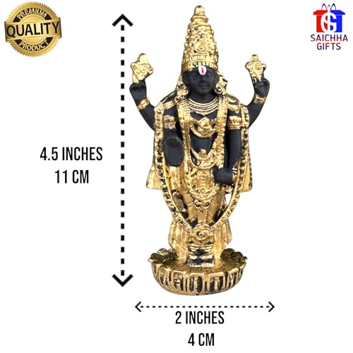 Image of Tirupati Balaji Idol for Car Dashboard, Venkateswara Swamy murthi, Vaastu Advised Balaji Statue - Tirupati Balaji Murti Idols for Pooja Room (Gold 11 CM)