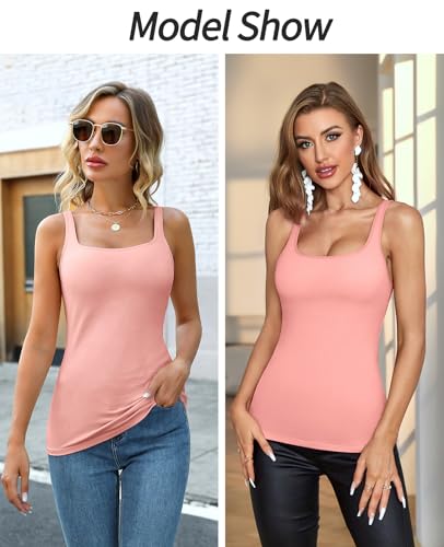 Image of V FOR CITY Women's Cotton Tank Top with Unpadded Shelf Bra Adjustable Wide Strap Camisole Summer Basic Udershirts
