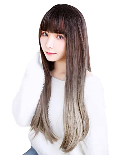 TefuRe ウィッグ ロング ストレート ウイッグ 小顔 かつら C-8211BLK-WHT-A