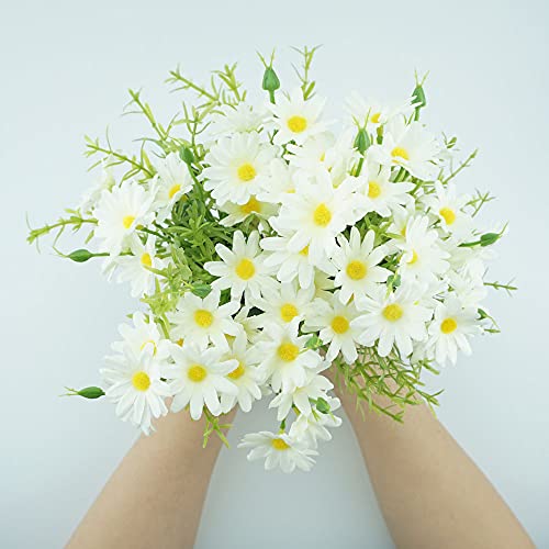 Saktopdeco 2 Bouquet Daisies Artificial Flowers White Daisy Fake Silk Flower Arrangements For Home Wedding Decoration #TOP3
