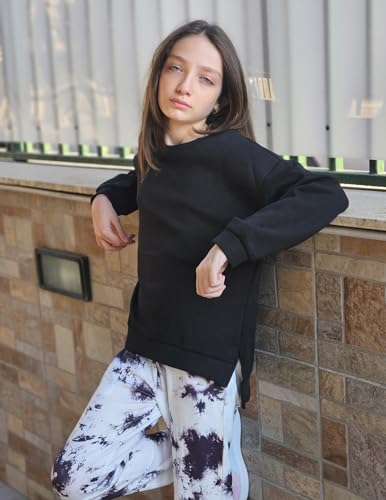 Image of Arshiner Girls Crewneck Sweatshirt Long Sleeve Pullover Tops Drop Shoulder Sweatshirts Side Split | Drop Shoulder Sweatshirt Cute Casual Sweatshirt Fall Winter Sweatshirts