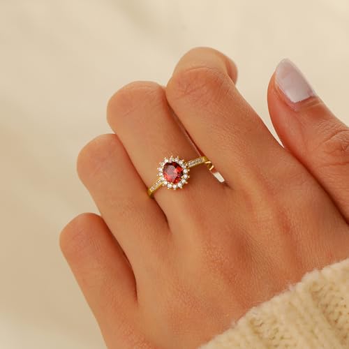 Ruby Rings for Women 925 Sterling Silver 14K Gold Plated July Birthstone Red Gemstone Ring Promise Rings for Her Dainty CZ Eternity Engagement Wedding Band Ring Jewelry Christmas Gifts2