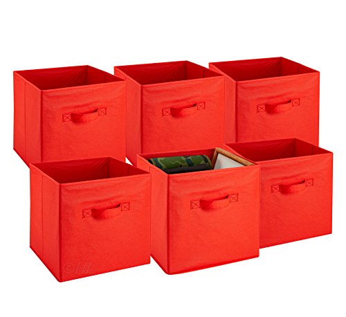Foldable Cube Storage Bins - 6 Pack - These Decorative Fabric Storage Cubes are Collapsible and Great Organizer for Shelf, Closet or Underbed. Convenient for Clothes or Kids Toy Storage (Red)