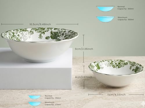Image of Bodhi House Porcelain Dinner Set 20 Pieces - Green Leaf White Dinnerware Set | 6 Dinner Plates, 6 Quarter Plates, 6 Katori Bowls, 2 Serving Bowls | Premium Crockery Set for Dining, Kitchen & Gifting