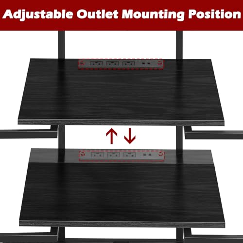 OYEAL 4-Tier AV Media Stand with Power Strips, Media Console Shelf, Audio Rack Tower Corner Entertainment Center Perfect for DVD Players, Game Console, TV Box, Wi-Fi Router, Rustic Black - Image 5