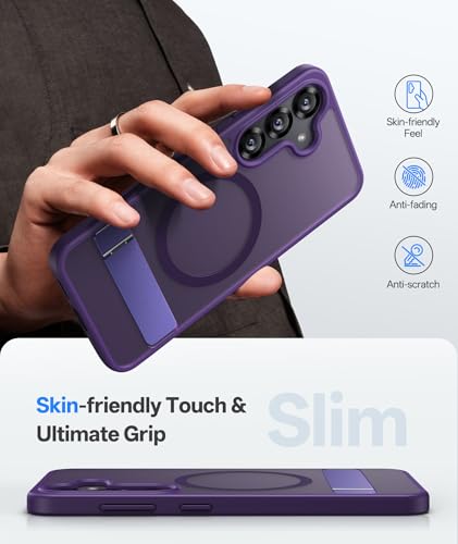 Image of Vihibii PC,Silicone For Samsung Galaxy S25 Back Cover Magnetic With Stand,[Compatible With Magsafe],Drop Protection Rugged Shockproof Back & Translucent Matte Slim Phone Case For S25 6.2 inch 2025,Purple