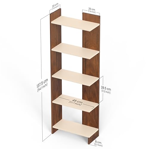 Image of BLUEWUD Lagoon Engineering Wood Multipurpose Floor Corner Stand Bookshelf with Home Decor Display Shelves Wall Book Storage Rack Organizer Cabinet Living Room Bedroom Office Home (Brown Maple & Beige)