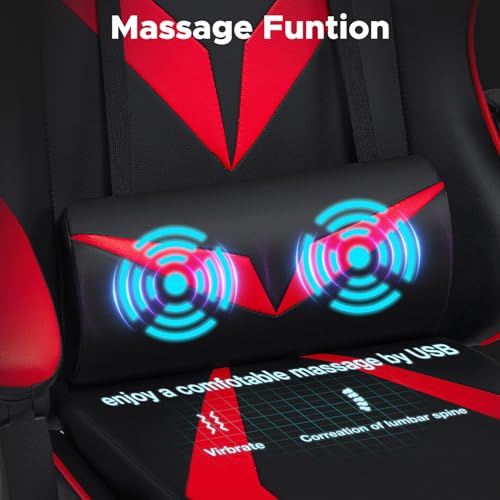HOFFREE Massage Gaming Chair for Kids Computer Gamer Chair with Footrest and Lumbar Support Reclining PC Game Chair with Headrest for Gaming Room Red and Black - Image 5