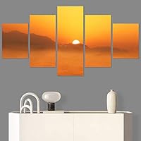 SIGNWIN 5 Panel Canvas Wall Art Coastal Orange Photography Relax/Calm Romantics Sunset Warm for Home Decorations Ready to Hang - 60