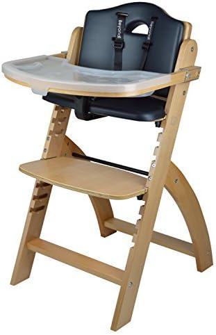 Abiie Beyond Wooden High Chair with Tray.The Perfect Seating Highchair Solution for Your Child As Toddler's or a Dining Chair (6 Months & up) (Natural - Black Cushion) by Abiie