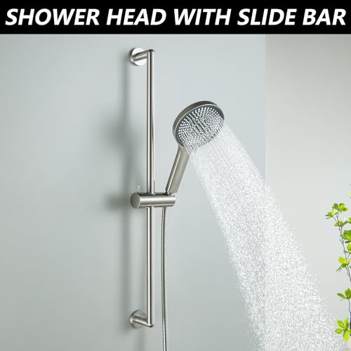 Barra deslizante ajustable para ducha con cabezal de ducha de mano | Cabezal de ducha con barra deslizante, acero inoxidable, montaje en pared, acabado cepillado niquelado miniatura 2