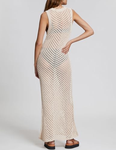 Bsubseach Women Crochet Swimsuit Cover Up Sleeveless Hollow Out Long Swim Coverup Beach Dress4