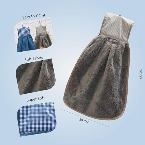 Image of Hand Towel with Loop | 600 GSM | Hanging Napkin for Wash Basin, Kitchen Sink, Bathroom| Pack of 3 in (Grey, Blue and Cream) | Assorted