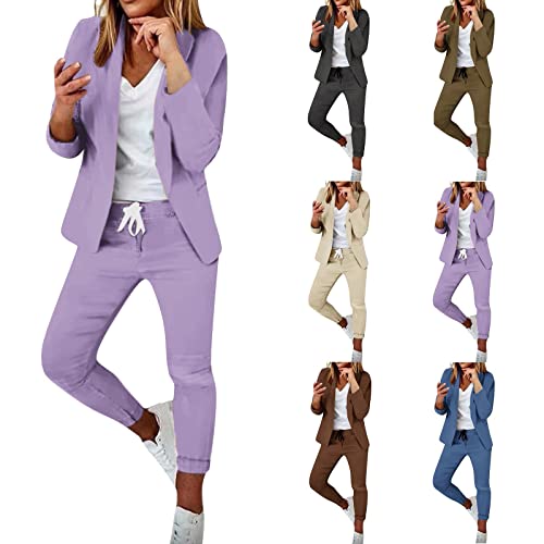 Hsternexy Hosenanzüge Für Damen Business Modern Elegant Blazer Anzug Set Einfarbig Streetwear Zweiteilig Hosenanzug Anzughose Revers Slim Fit Sportlich Büro Outfit Anzugjacke Sommer Freizeitanzug