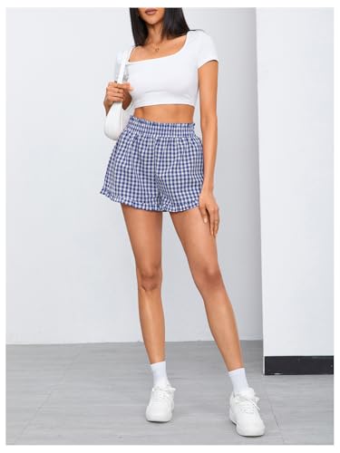Image of MakeMeChic Women's Gingham Ruffle Lounge Shorts Elastic High Waist Pajamas Boxer Shorts